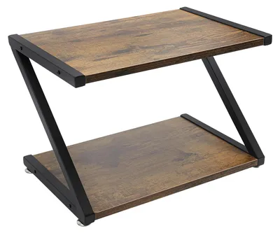 Image de Support d'imprimante à 2 niveaux pour bureau - Design ouvert et peu encombrant - Acier au carbone et MDF - Capacité de charge jusqu'à 10 kg - Noir