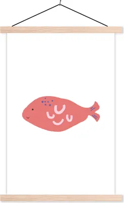 Produktbild von MuchoWow® Textilposter Pastell - Fisch - Rosa 40x60 cm mit holzfarbenen Rahmen - Poster
