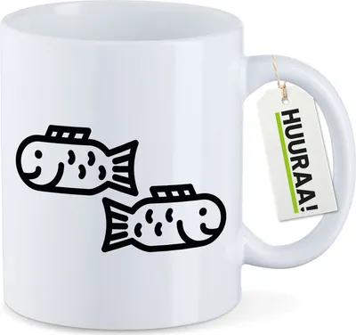 Produktbild von Huuraa Kaffeetasse Fische Sternzeichen Symbol 330ml Weiß Keramik Kaffeebecher Geschenkidee