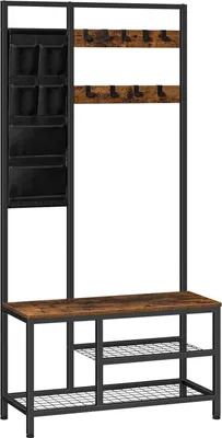 Productafbeelding van HOOBRO Garderobe met zitbank en veel opbergruimte, vintagebruin-zwart