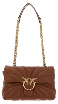 Produktbild von PINKO Leder Umhängetasche Schultertasche Love Puff Classic CL Sheep Nappa Quilt Brown - Lion - Antique Gold braun