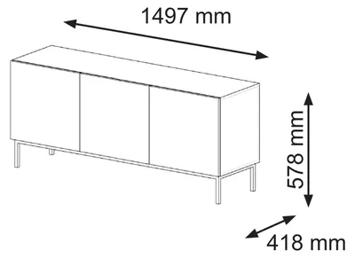 Zdjęcie produktu dla Szafka pod TV RAVENNA B 150 cm Rama 3D BIAŁY MAT / BIAŁY MAT Płyta niska z metalowymi nogami Podstawa stojąca Szafka pod TV Modern Loft Płyta TV Kredens Stolik HiFi Złote lub czarne metalowe nogi ramy