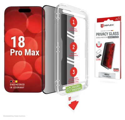 Produktbild von Displex Privacy Panzerglas (10H) für Apple iPhone 2026 Pro Max/17 Pro Max, Privacy Filter, Apple, iPhone 2026 Pro Max/17 Pro Max, Stoßfest, Staubresistent, Schlagfest, Kratzresistent, Schockresistent, 1 Stück(e)