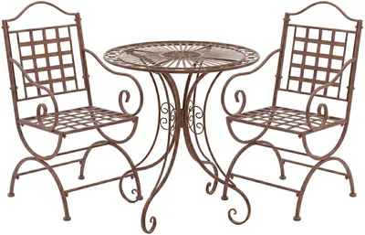 Produktbild von CLP Gartenmöbel-Set Viro mit rundem Gartentisch und 2 Gartenstühlen aus Eisen antik braun