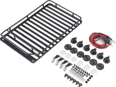Obrázok produktu pre Profesionálny strešný batožinový nosič so 6 LED svetlom pre 1/10 RC rawler D90 Axial Scx10 Cars Toy Parts black