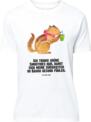 Produktbild von Mr. & Mrs. Panda T-Shirt Eichhörnchen Smoothie - Weiß - Geschenk, Streifenhörnchen, Spruch-Shirt, S, Lustige Sprüche, oberteil, Diät, Green Smoothies, Abnehmen, Tshirt