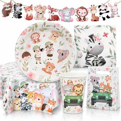 Produktbild von Baby Tiere Dschungel Partyset Kindergeburtstag Party Deko Dekoration