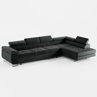 Image de ECKSOFA VEMO NOVA : Canapé d'angle, couleur gris foncé, revêtement en velours, avec fonction couchage et coffre de rangement