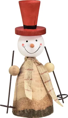 Produktbild von Schneemann Deko Holzfigur Rot Natur 20,5cm Handgefertigt Weihnachten Tischdeko
