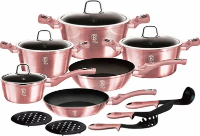 Produktbild von 15-Teiliges Granit Kochtopfset Topfset Berlinger Haus Metallic Irose Bh-6045