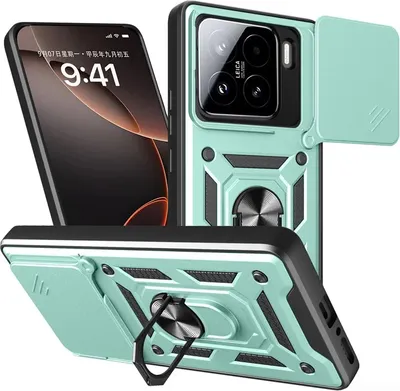 Imagen del producto de Funda para Xiaomi 15 - Cubierta trasera con protector deslizante para la cámara Phonesta CamShield - Verde
