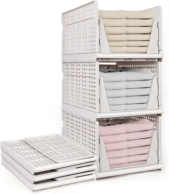 Productafbeelding van Set hogere opvouwbare kledingkast opbergdozen - Set van 3 - Plastic Opbergkisten - Kastencontainer Lade