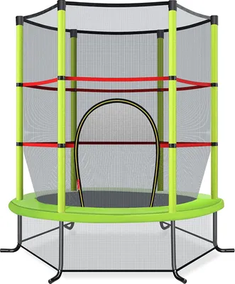 Produktbild von COSTWAY Ø140cm Gartentrampolin mit Sicherheitsnetz, Trampolin bis 45kg belastbar, Indoor-/Outdoortrampolin für Kinder ab 3 Jahre