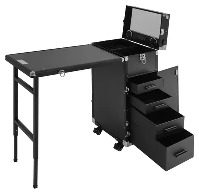 Zdjęcie produktu dla Walizka kosmetyczna - Mobilny stolik do manicure - Rozkładany - Obrotowy o 360° - Wykonany z ABS - Czarny