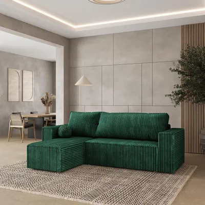 Produktbild von Masseno Ecksofa RAVELO T mit Schlaffunktion L-Form, Sofa mit Bettkasten, Wohnzimmersofa, Couch, Soffa, Bettsofa, Couchgarnitur- Grün, TILIA 39