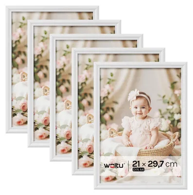 Fotorahmen-Set 5er-Pack Weiß Holz/Glas A4 21x29,7 cm