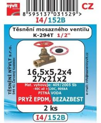 Obrázek produktu pro těsnění I4/152B   SADA 1/2 na šroubení mosazných ventilů K294T 2ks