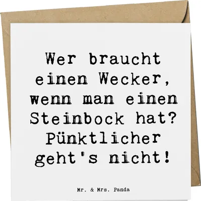 Produktbild von Mr. & Mrs. Panda Grußkarte Spruch Steinbock Wecker - Weiß - Geschenk, Geschenke Sternzeichen, anlasskarte, Pünktlichkeit, Geduld, faltkarte, Tierkreiszeichen, doppelkarte
