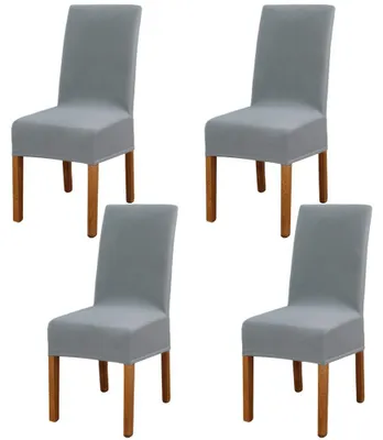 Produktbild von Set mit 4 Esszimmerstuhlhussen, abnehmbar, waschbar, elastisch, moderne Schutzstuhlhussen, dehnbare Stuhlhussen für Hochzeiten, Partys, Bankette, Speisesäle, Hotels und Restaurants (silbergrau)