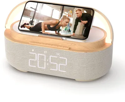 Produktbild von Radiowecker Digital mit Wireless Charger, Bluetooth Lautsprecher mit USB-Ladegerät, Smart Wecker Schlummerfunktion Induktive Ladestation, Nachtlampe