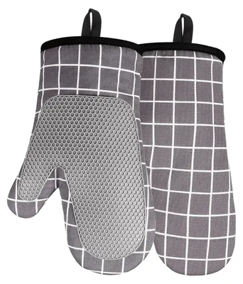 Produktbild von Ofenhandschuhe Hitzebeständig mit Silikon & Baumwollfutter Anti-Rutsch Grau 230°C