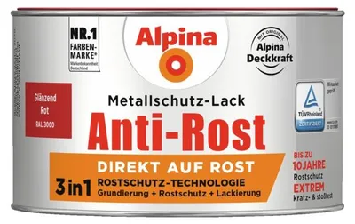 Produktbild von Alpina Metallschutzlack Anti-Rost Rot 300 ml glänzend