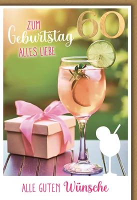 Produktbild von 60. Geburtstag Glückwunschkarte mit Briefumschlag Cocktail mit Geschenk
