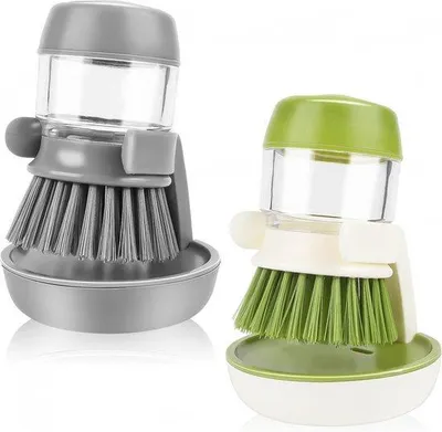 Image de Brosse à vaisselle - Brosse à vaisselle avec récipient - Ronde - Brosse de cuisine - pour le nettoyage des casseroles, de la vaisselle et des éviers