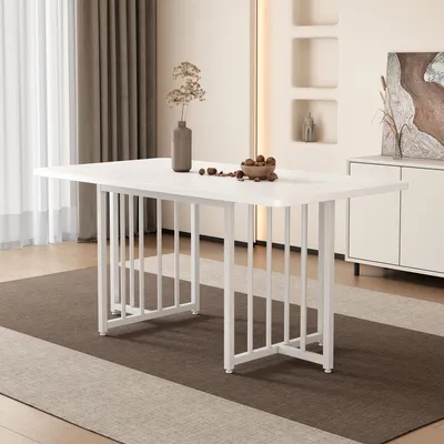 Produktbild von Esstisch Moderner Schlichter Esstisch, 158 x 76 x 75 cm, Design-Esstisch, Einfach zu Installieren, Nicht Klappbar (Weiss)