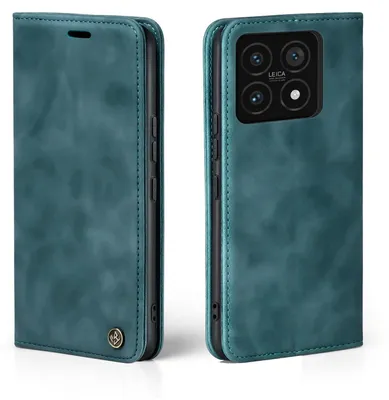 A teal flip case for a smartphone, shown from the front and back.