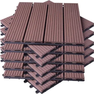 Zdjęcie produktu dla Płytki tarasowe z systemem zatrzaskowym - zestaw 11 sztuk - odporne na warunki atmosferyczne - jasnobrązowe, wymiar 30x30x1,8 cm