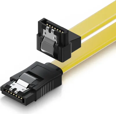 Produktbild von deleyCON 30cm SATA III Kabel S-ATA 3 Datenkabel Verbindungskabel Anschlusskabel für HDD SSD mit Metall-Clip - 6 GBit/s - 1x Gerade 1x 90° L-Type Stecker - Gelb