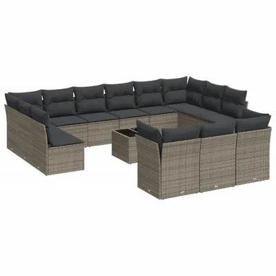 Produktbild von Modulare Garten-Sofagarnitur, 14-teilig, mit Stauraum, wasserabweisendem Beutel, Poly Rattan, Hartglas-Tischplatte, abnehmbaren Kissenbezügen, Grau