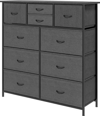 Produktbild von Kommode, Sideboard mit Stoffschubladen, 10 Fächer, Metallrahmen, 100x30x100cm, Schwarz