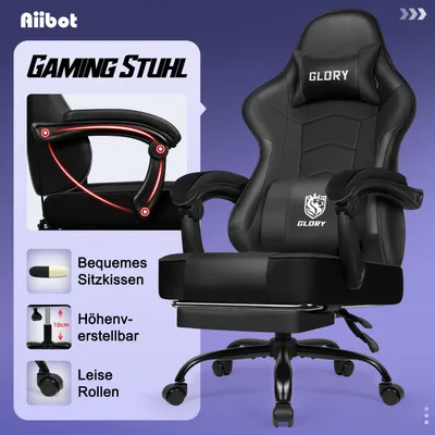 Produktbild von Aiibot Gaming Stuhl Bürostuhl Ergonomisch Schreibtischstuhl Bürostuhl 150 kg mit Fußstütze,Lordosenstütze, Gaming Sessel 90°-170° Wippfunktion