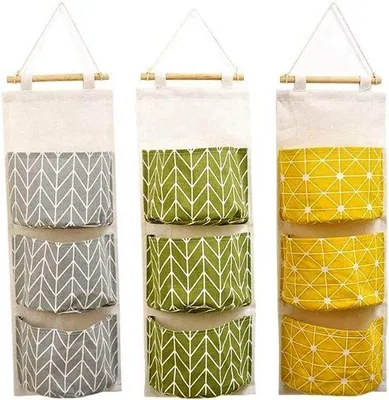 Immagine prodotto di Borsa portaoggetti con tre punti di aggancio, 60 x 20 cm - Borsa portaoggetti versatile con tre punti di aggancio - Borsa in lino impermeabile per camera da letto, bagno, cucina, ufficio, appendiabiti, appendiabiti