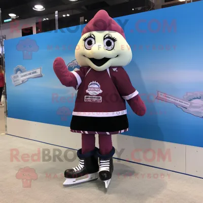 Imagen del producto de Disfraz REDBROKOLY de mascota Maroon Pair Of Ice Skates vestido con una minifalda y tobilleras