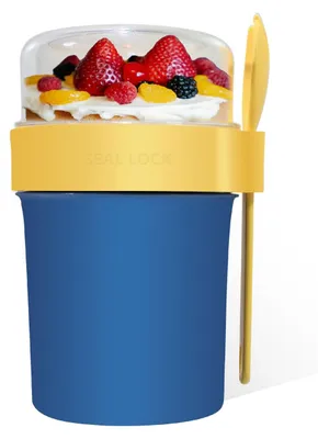 Produktbild von Müslibecher to Go - Mit 560 ml und 230 ml Behälter sowie Löffel - Für Joghurt und Müsli - Blau