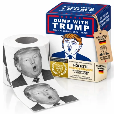 Produktbild von Witziges Trump Toilettenpapier bedruckt - Take a Dump with Trump Klopapier 2-lagig 200 Blatt - Lustiges Scherzartikel Geschenk für Freunde