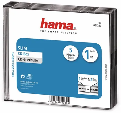 Zdjęcie produktu dla Hama CD Slim Jewel Case, 1 dysków, Przezroczysty, 143 mm, 125 mm, 27 mm, 183 g