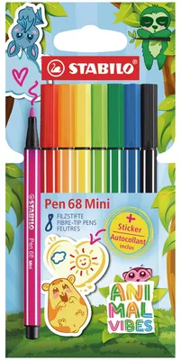 Obrázek produktu pro STABILO Prémiové fixy - pero 68 Mini Animal Vibes - balení 8 kusů - 8 barev
