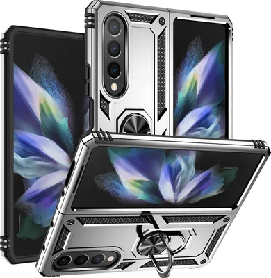 Image de Étui pour Samsung Galaxy Z Fold 4 5G étui de protection militaire double couche avec support d'anneau et support Argent