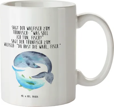Produktbild von Mr. & Mrs. Panda Pott Walfisch Thunfisch - Weiß - Geschenk, Plastikbecher, Kunststoffbecher, Haferl, Trinklernbecher, Witz, Lustige Sprüche, Tunfisch, Spruch Lustig, Wahl