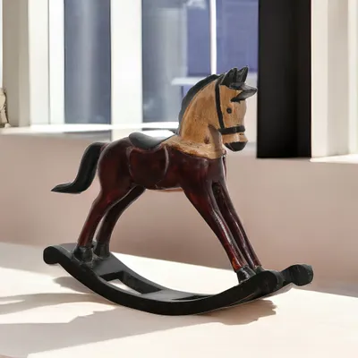 Image de Cheval à bascule Figurine de décoration en bois comme décoration de table Hest Marron foncé