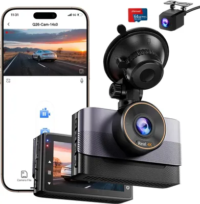 Obrázok produktu pre 4K palubná kamera, predná a zadná - Palubná kamera do auta - Autokamera - Autokamera s duálnym záznamom - WiFi a ovládanie cez aplikáciu