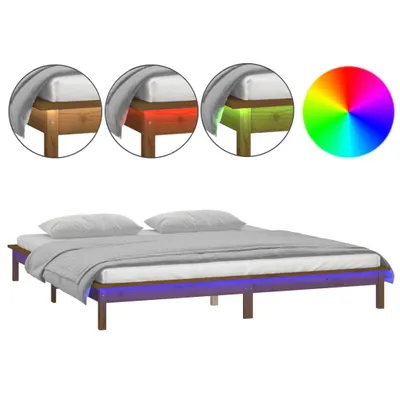 Produktbild von vidaXL Massivholzbett mit LEDs Honigbraun 140x190 cm