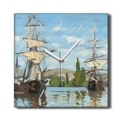 Produktbild von Coloray Hodiny Unikátní 30x30 cm  Tiché hodiny Pro obývací pokoj a kuchyň Nástěnné hodiny Plátno Černé ručičky hodin - Jezdit na jeho lodích Monet