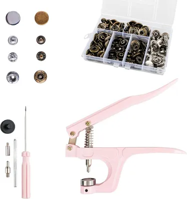 Productafbeelding van Drukknoppen set met tang - Set van 50 - 15 mm roestvrij stalen drukknopen - Metalen drukknoptang - Drukknopen zonder naaien. Voor kinderkleding