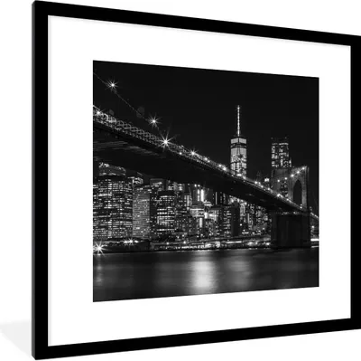 Produktbild von MuchoWow® Gerahmtes Poster New York - Brooklyn - Brücke 40x40 cm - Poster mit Schwarzem Bilderrahmen Wandposter Rahmen Foto Bilder - Poster - Plakat im Rahmen