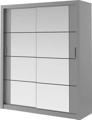 Produktbild von Furniture24 Schwebetürenschrank Kleiderschrank AR-03 ARTI Garderobenschrank Schrank Schiebetür Schiebeschrank mit Spiegel, 2 Kleiderstangen, 5 Einlegeboden Grau Matt, 180 cm breit